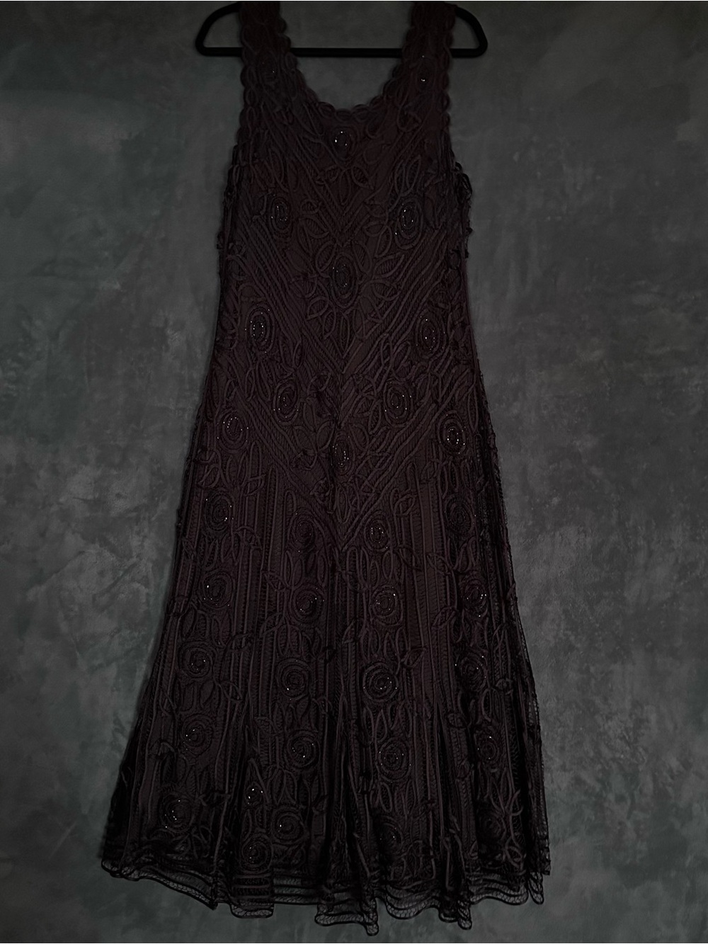 Soulmates Chocolate Brown Silk Hand Crocheted Embroidered Maxi Dress & Jacket 2X - Picture 11 of 16